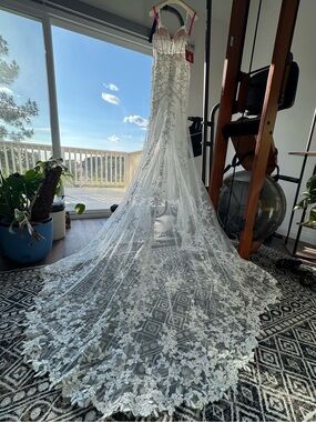 Azazie X Barbie White Lace mermaid style Bridal Gown with Sheer Bodice
